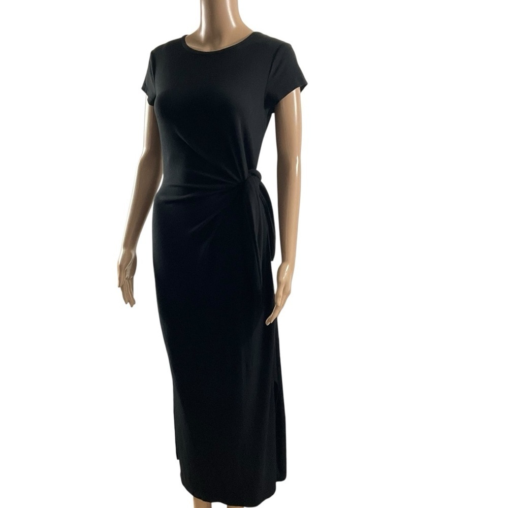 Magaschoni Black Stretch Tie Waist Midi Dress Size Medium - Picture 3 of 14